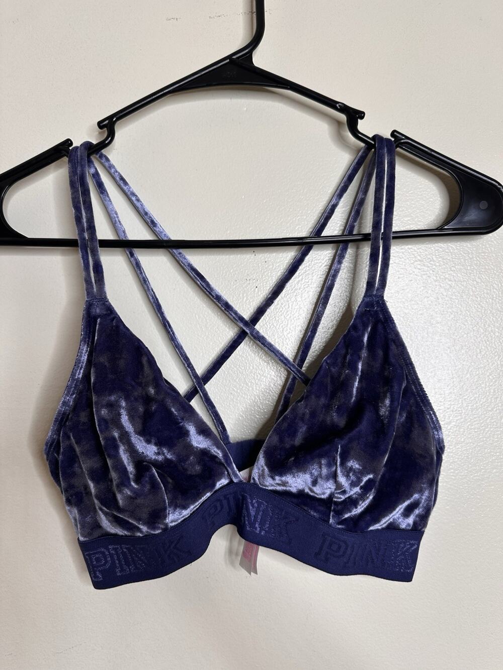 Pink Victorias Secret Size Small Blue Velvet Unlined Bra No Wire/Padding